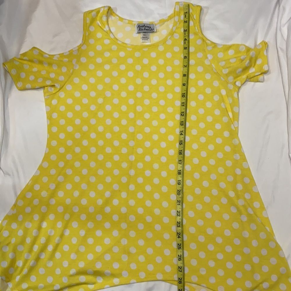 Anthony Richards Women’s Yellow with White Polka Dot Cold Shoulder Tunic Large - Picture 6 of 7